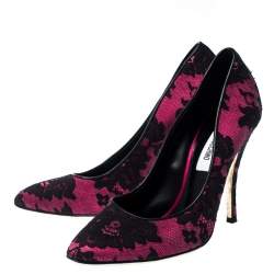 Pre Owned حذاء كعب عالي موسكينو دانتيل و ساتان أسود و وردي مقاس 39