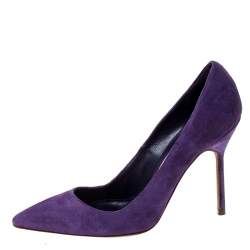 Pre Owned Manolo Blahnik Purple Suede BB Pointed Toe Pumps Size 35