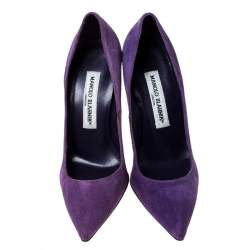 Pre Owned Manolo Blahnik Purple Suede BB Pointed Toe Pumps Size 35