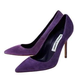 Pre Owned Manolo Blahnik Purple Suede BB Pointed Toe Pumps Size 35