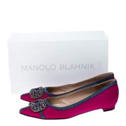Pre Owned حذاء فلات مانولو بلانيك غوتريان مزخرف كريستال مقدمة مدببة ساتان وردي مقاس 39