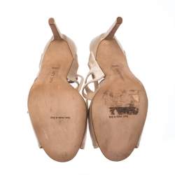 مملوكة مسبقًا Manolo Blahnik Beige Laser Cut Satin Open Toe Ankle Wrap Sandals Size 36.5