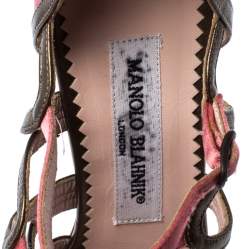 Pre Owned صندل مانولوبلانيك مفرغ سيور ساتان و جلد مقاس 36