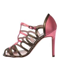 Pre Owned صندل مانولوبلانيك مفرغ سيور ساتان و جلد مقاس 36