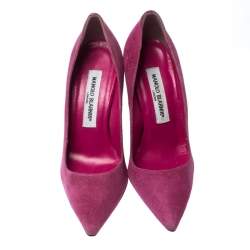 Pre Owned Manolo Blahnik Pink Suede BB Pointed Toe Pumps Size 35.5