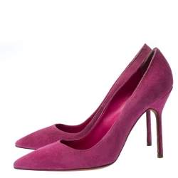 Pre Owned Manolo Blahnik Pink Suede BB Pointed Toe Pumps Size 35.5