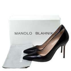 Pre Owned حذاء كعب عالي مانولو بلانيك بي بي مقدمة مدببة جلد أسود مقاس 37