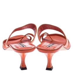 Manolo Blahnik Orange Python Susa Thong Kitten Heel Sandals Size 40