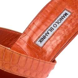 Manolo Blahnik Orange Python Susa Thong Kitten Heel Sandals Size 40