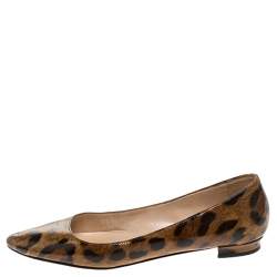 Manolo Blahnik Leopard Patent Leather Titto Ballet Flats Size 35