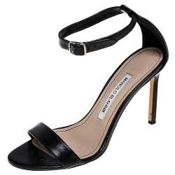 مملوكة مسبقًا Manolo Blahnik Black Leather Chaos Ankle Strap Sandals Size 36