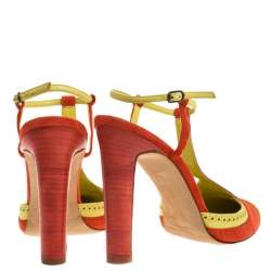 Manolo Blahnik Yellow/Orange Brogue Detail T-Bar Ankle Strap Sandals Size 40
