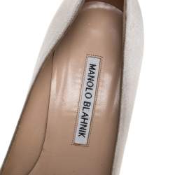 Pre Owned حذاء كعب عالي مانولو بلانيك هانغيسي مرصع كريستال ساتان رصاصي مقاس 38