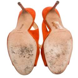 Pre Owned Manolo Blahnik Orange Suede Slingback Sandals Size 40.5