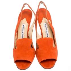 Pre Owned Manolo Blahnik Orange Suede Slingback Sandals Size 40.5