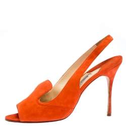 Pre Owned Manolo Blahnik Orange Suede Slingback Sandals Size 40.5