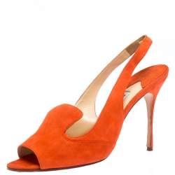 Pre Owned Manolo Blahnik Orange Suede Slingback Sandals Size 40.5