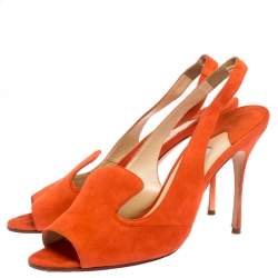 Pre Owned Manolo Blahnik Orange Suede Slingback Sandals Size 40.5