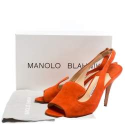 Pre Owned Manolo Blahnik Orange Suede Slingback Sandals Size 40.5