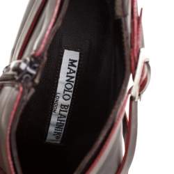 Pre Owned Manolo Blahnik Brown Leather Euodus Pointed Toe Booties Size 37.5