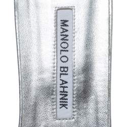 Pre Owned Manolo Blahnik Silver Crystal Embellished Toe Ring Slide Flats Size 38.5