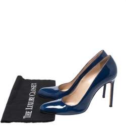 Pre Owned حذاء كعب عالي مانولو بلانيك "بي بي" جلد لامع أزرق مقاس 39