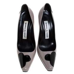 Pre Owned Manolo Blahnik Two Tone Leather And Patent Leather Adra Pumps Size 38