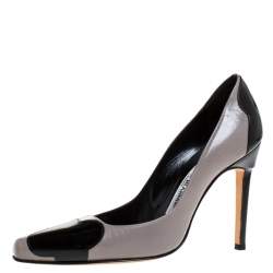 Pre Owned Manolo Blahnik Two Tone Leather And Patent Leather Adra Pumps Size 38