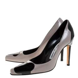 Pre Owned Manolo Blahnik Two Tone Leather And Patent Leather Adra Pumps Size 38