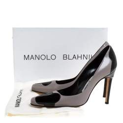 Pre Owned Manolo Blahnik Two Tone Leather And Patent Leather Adra Pumps Size 38