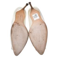 Pre Owned Manolo Blahnik Ivory Satin Hangisi Crystal Embellished Pumps Size 40