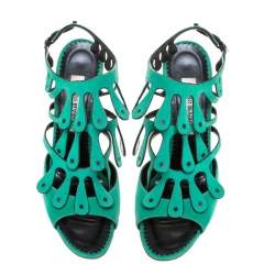 Pre Owned صندل مانولو بلانيك بطراز سيور و بسير كاحل سويدي أخضر مقاس 41