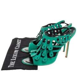 Pre Owned صندل مانولو بلانيك بطراز سيور و بسير كاحل سويدي أخضر مقاس 41