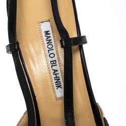 Pre Owned صندل مانولو بلانيك "غالوب هالتر كانفاس مخطط و جلد أسود و أبيض مقاس 41