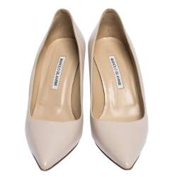 Pre Owned حذاء كعب عالي مانولو بلانيك "بي بي" بمقدمة مفتوحة جلد وردي باهت مقاس 39.5