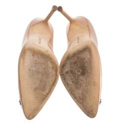 مملوكة مسبقًا حذاء كعب عالي مانولو بلانيك "هانغيسي" مزخرف بكريستال ساتان بيج مقاس 41