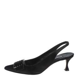 Manolo Blahnik Black Satin Dolores Pointed Toe Slingback Sandals Size 39.5