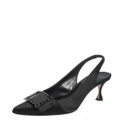 Manolo Blahnik Black Satin Dolores Pointed Toe Slingback Sandals Size 39.5