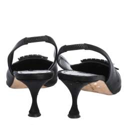 Manolo Blahnik Black Satin Dolores Pointed Toe Slingback Sandals Size 39.5