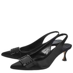Manolo Blahnik Black Satin Dolores Pointed Toe Slingback Sandals Size 39.5