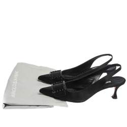 Manolo Blahnik Black Satin Dolores Pointed Toe Slingback Sandals Size 39.5