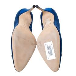 Pre Owned حذاء كعب عالي مانولو بلانيك "اوكاتو" مزخرف بكريستال ساتان أزرق مقاس 39.5