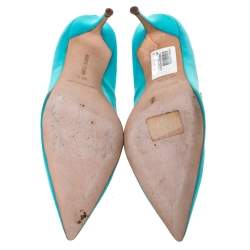 مملوكة مسبقًا Manolo Blahnik Blue Satin Nadira Crystal Embellished Pointed Toe Pumps Size 36.5