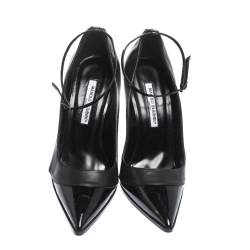 Pre Owned Manolo Blahnik Patent Leather Tracy Ankle Strap Pointed Toe Pumps Size 40.5