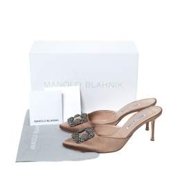 Manolo Blahnik Beige Satin Hangisi Pointed Toe Mules Size 40