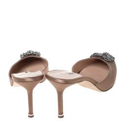 Manolo Blahnik Beige Satin Hangisi Pointed Toe Mules Size 40