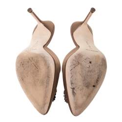 Manolo Blahnik Beige Satin Hangisi Pointed Toe Mules Size 40