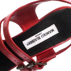 Manolo Blahnik Red Leather Bakhita Double Buckle Strappy Sandals 40