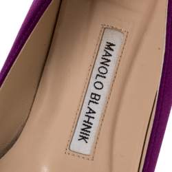 مملوكة مسبقًا Manolo Blahnik Purple Satin Hangisi Crystal Embellished Ballet Flats Size 37.5