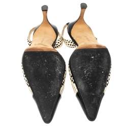Manolo Blahnik Black/White Fabric And Patent Cap Toe Carolyne Slingback Sandals Size 41